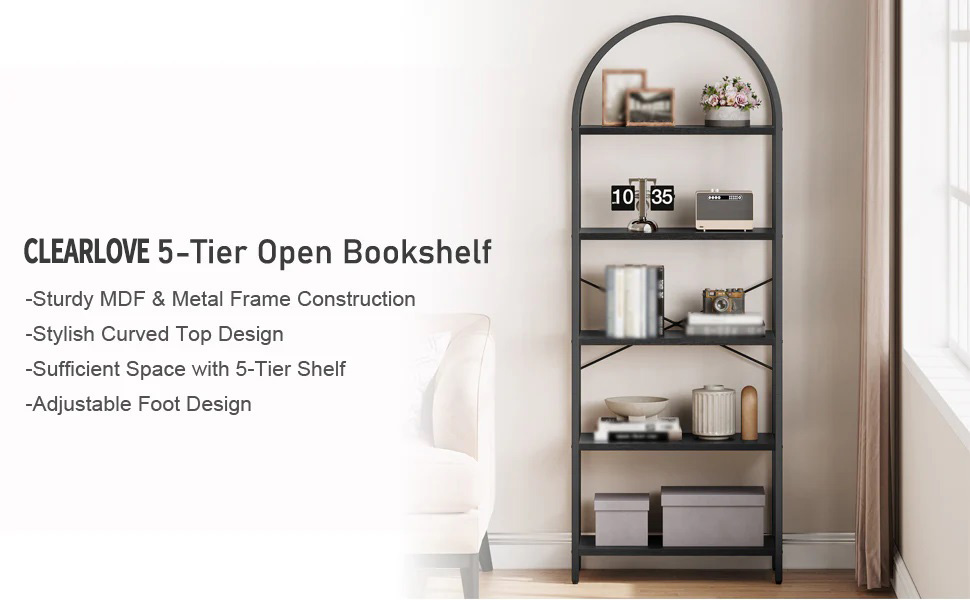 Clearlove 5-Tier Arched Bookshelf